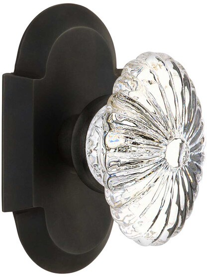 Arched Rosette Door Set with Oval Fluted-Crystal Glass Knobs in Oil-Rubbed Bronze.